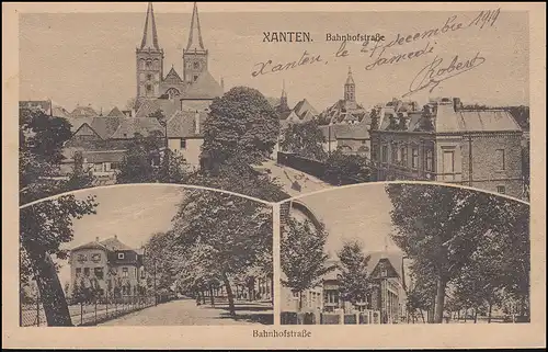 Carte de vue Xanten - Bahnhofstraße avec 3 images, écrite en 1919