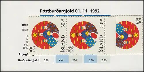 Islande Carnets de marques 795 Noël, 300 Kr. 1993, ** frais de port