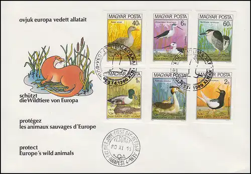 1980 Ungarn 3451-3456B Naturschutzjahr Vögel, Satz ungezähnt auf FDC