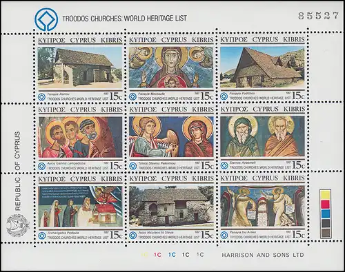 Zypern (griechisch) 672-680 Kulturerbe: Kirchen, Zusammendruck-Kleinbogen, **