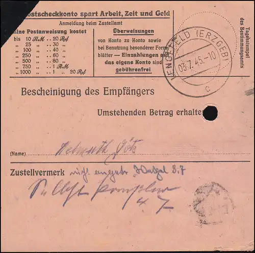 Sächsische Schwärzung AP 782I+794I Hitler auf Postanweisung CHEMNITZ 30.6.45