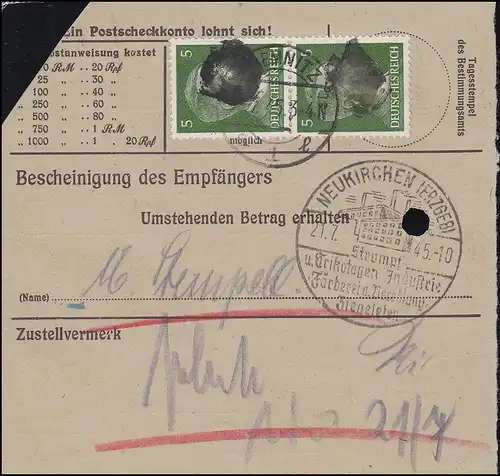 Sächsische Schwärzung AP 784I+791I Hitler auf Postanweisung CHEMNITZ 19.7.45