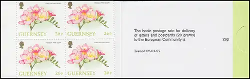 Guernsey Markenheftchen 0-15 Blumen - Freesie Pink Glow 1997 **