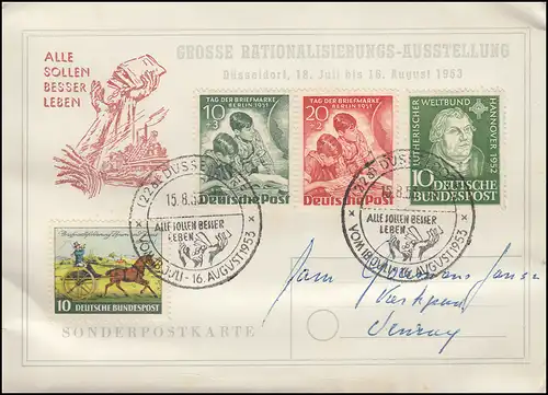 80-81 Tag der Briefmarke mit ZF Sonderkarte Rationalisierungs-Ausstellung 1953