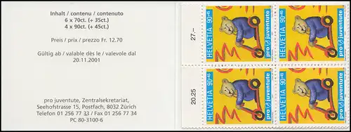 Suisse Carnets de marques 0-124, histoires animales pro Juventute 2001, **