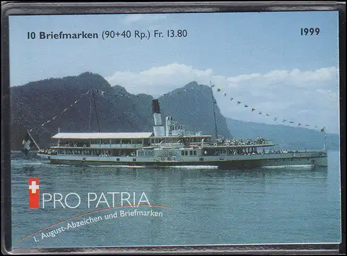 Schweiz Markenheftchen 0-114, Pro Patria Raddampfer Uri 1999, **