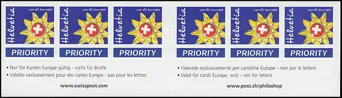 Schweiz Markenheftchen 0-129 Feriengrüße: cards europe, selbstklebend, 2002, **