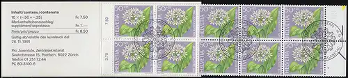 Suisse Carnets de marques 0-91, Pro Juventute Fleur de bois Bärlauch 1991, ESSt
