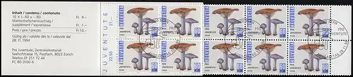 Suisse Carnets de marques 0-99, champignons pro Juventute 1994, ESSt