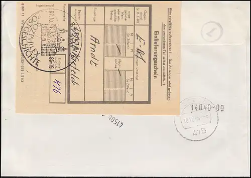 HBl. 18 SOZPHILEX mit Zusatzfr. R-Eil-Schmuck-Brief passender SSt BERLIN 7.10.85