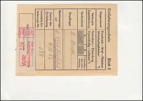 P 93 Sozphilex mit Zusatzfr. und Sonder-R-Zettel, passender SSt BERLIN 4.10.85