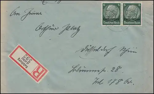 Lothringen 1-6 Hindenburg 3 bis 10 Pf. auf R-Brief SALZBURG (LOTH.) 4.4.41 