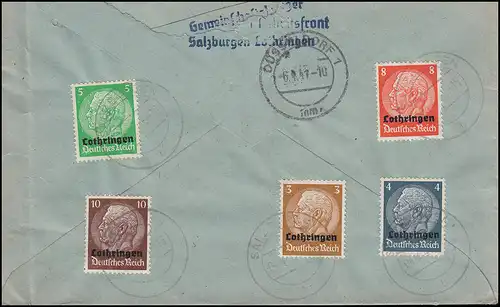 Lothringen 1-6 Hindenburg 3 bis 10 Pf. auf R-Brief SALZBURG (LOTH.) 4.4.41 