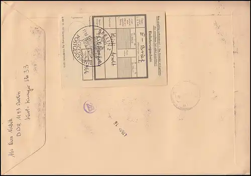 Halber MHB 18 SOZPHILEX (oben) auf Eil-R-Brief passender SSt BERLIN 11.10.85