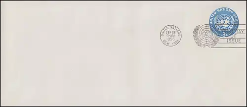 UNO New York Umschlag U 1C UNO-Emblem 3 Cent 1953, 242x105, FDC 15.9.1953