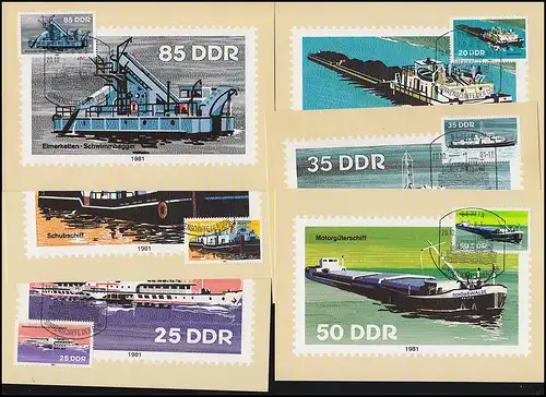 2651-2656 Binnenschiffe, Satz auf 6 Wermsdorf-MK ESSt BERLIN 20.10.1981