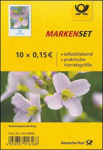 FB 82 Blume Wiesenschaumkraut 15 Cent, Folienblatt mit 10x 3431, postfrisch **
