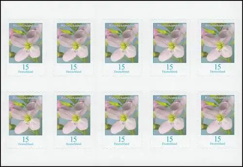 FB 82 Fleur Mousse de prés 15 cents, feuille de 10x 3431, post-frais **