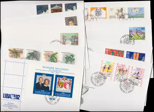 1033-1053 Liechtenstein-Jahrgang 1992 komplett auf FDC mit ESSt Vaduz