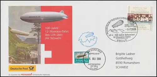 Zeppelin NT 12-Stunden-Fahrt des LZ4 über der Schweiz SSt FRIEDRICHSHAFEN 1.7.08