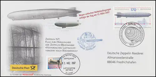 Luftschiffspost DKL 109 Zepplin NT Zeppeiln-Briefmarke, ESSt BERLIN 1.3.2007 