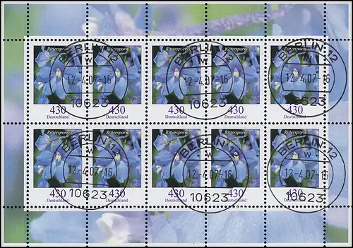 2435 Blume Feldrittersporn 430 Cent - Kleinbogen Tagesstempel BERLIN 12.4.07