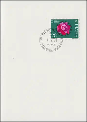 Suisse 942 Organisation auxiliaire: Rose 1971, carte de voeux PTT à la fin de l'année