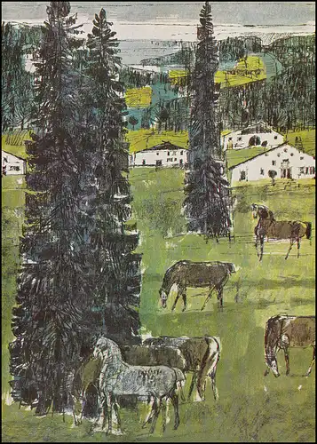 Suisse 1006 paysages: Saignelegier 1973, carte de voeux PTT à la fin de l'année