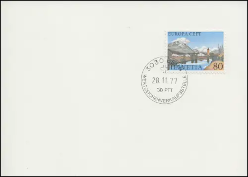 Suisse 1095 EUROPE Paysages 1977, carte de vœux PTT à la fin de l'année