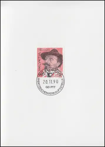 Suisse 1426 peintre Frank Buchser 1990, carte de voeux PTT à la fin de l'année