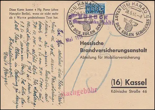 SSt HANAU Stadt des edlen Schmuckes 28.5.51, PK Hess. Bundesversicherungsanstalt