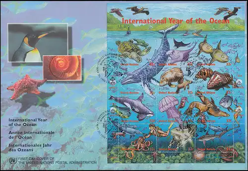 UNO New York 771-782 Jahr des Ozeans - Kleinbogen auf Schmuck-FDC 20.5.1998