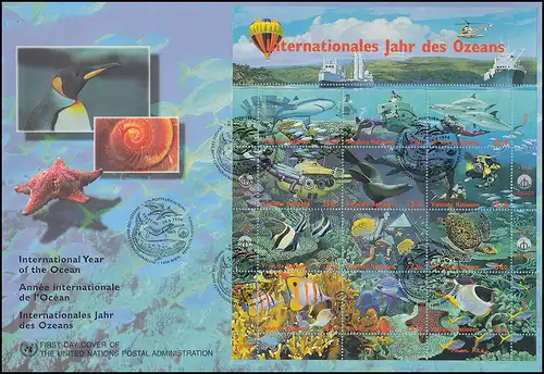 UNO Wien 252-263 Jahr des Ozeans - Kleinbogen auf Schmuck-FDC 20.5.1998
