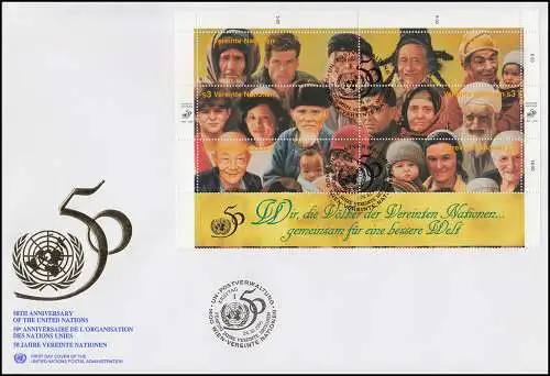 UNO Wien 50 Jahre UNO 190-201 als Kleinbogen auf 2 Schmuck-FDC 24.10.1995