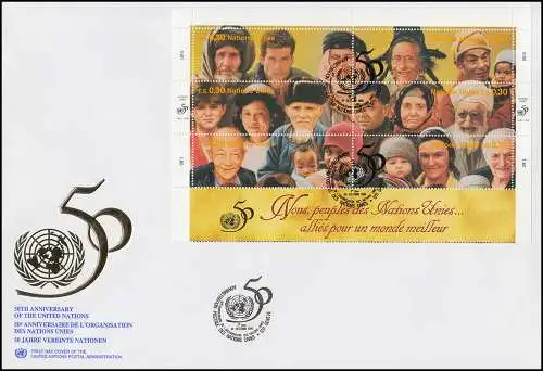 UNO Genf 50 Jahre UNO 273-284 als Kleinbogen auf 2 Schmuck-FDC 24.10.1995