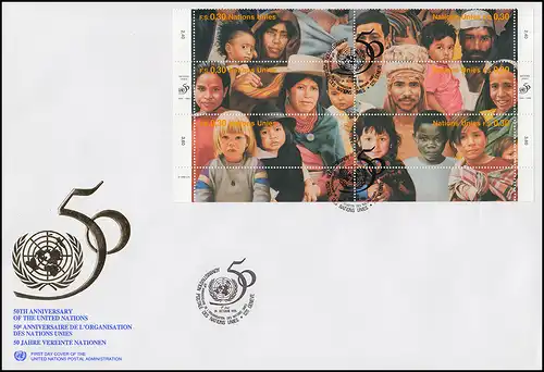 Nations unies Genève 50 ans ONU 273-284 en mini-arc sur 2 bijoux FDC 24.10.1995
