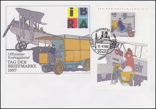 Block 41 Tag der Briefmarke Posttransport Schmuck-FDC ESSt NÜRNBERG 17.9.1997