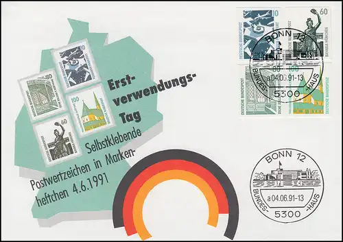 1531-1534 SWK 1991 selbstklebend aus MH 27, Satz auf Schmuck-FDC BONN 4.6.91