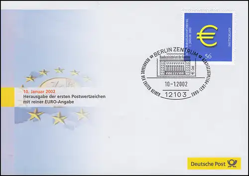 Introduction de l'euro: ESSt Berlin 10.1.02: Première marque avec indication pure de la monnaie européenne