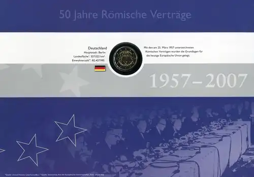 Dokumentation: 50 Jahre Römische Verträge mit Marke und ZB 2593 und 2-Euro-Münze