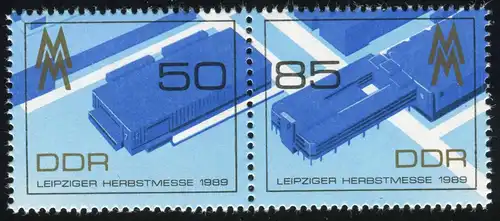 3267-3268 Zusammendruck aus Messe-Block 99 mit PLF 3267 Strich und 3268 Fleck **