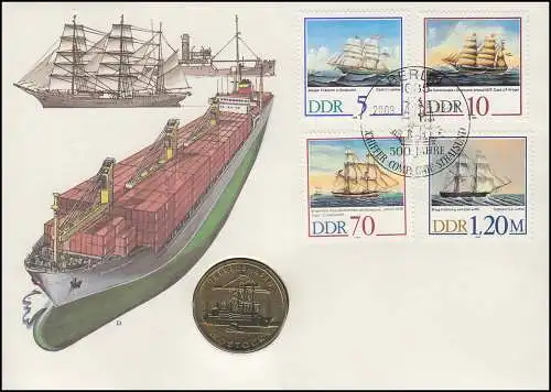 DDR-Numisbrief Überseehafen Rostock 5-Mark-Gedenkmünze ESSt 20.09.1988