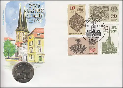 DDR-Numisbrief 750 Jahre Berlin Nikoleiviertel 5-Mark-Gedenkmünze SSt 16.1.1987