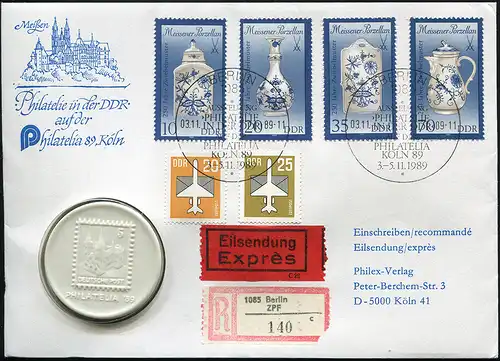 DDR-Numisbrief Porzellan-Medaille Meissen Philatelia'89 Köln SSt 1989
