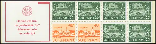 Surinam Carnets de marques 3 timbres aéropostaux 20 et 40 Ct., Riche ... 1978