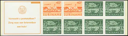 Surinam Carnets de marques 4 timbres aéropostaux 40 et 20 Ct., Gardien ... 1978