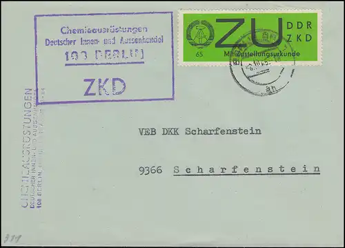 Service E 2 Acte de signification et de notification ZKD Lettre BERLIN 8.10.65 vers SHARFENSTEIN 9.10.