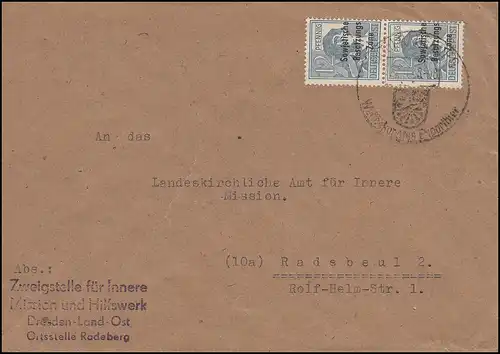 186 SBZ-Aufdruck senkrechtes Paar auf Brief SSt RADEBERG Exportbier 22.10.1948 