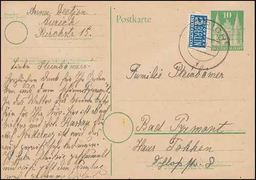 Carte postale 2I Holstentor Lubeck avec marque de secours AURICH 20.6.1949 n.Bad Pyrmont