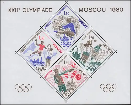 Monaco 1415-1418 Sonderdruck in Blockform Olympia Moskau 1980